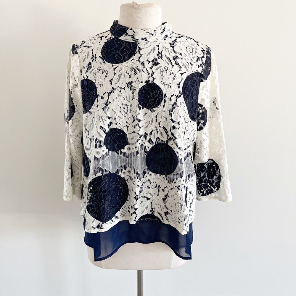HD Paris Anthropologie Lace Dotted Silk Top 8